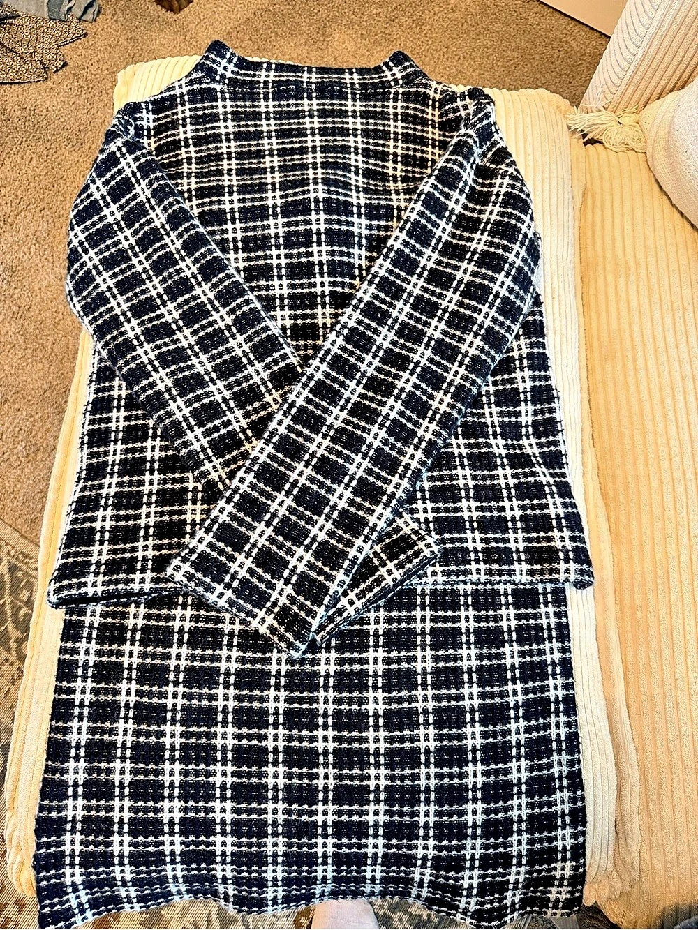 Plaid Midi Skirt Set in Black & White Like New